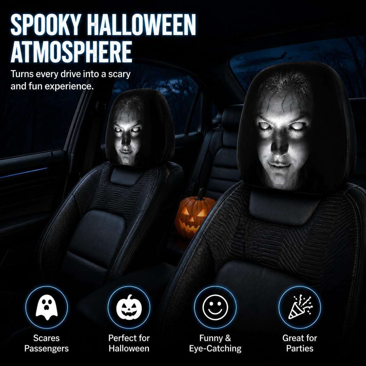🎃 😂 Funny Cartoon Car Headrest Covers – 2PCS Universal Fit