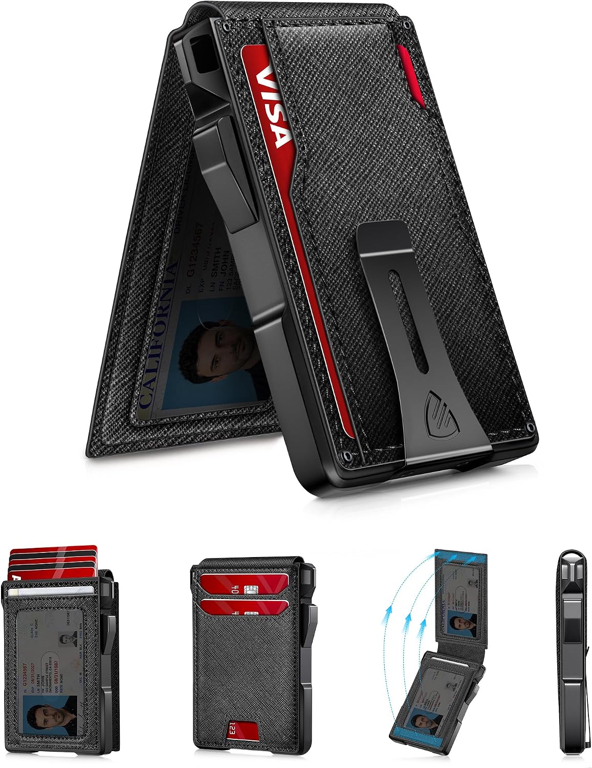 Mens Minimalist Wallet 14 Cards, Slim Compact RFID Wallet