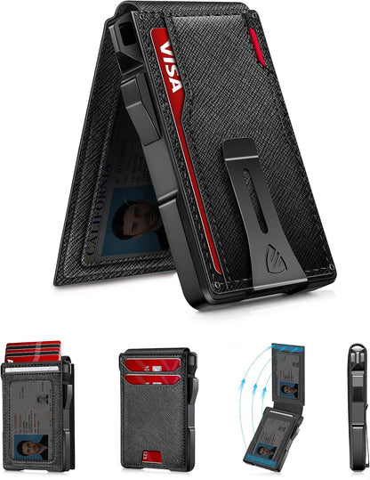 Mens Minimalist Wallet 14 Cards, Slim Compact RFID Wallet