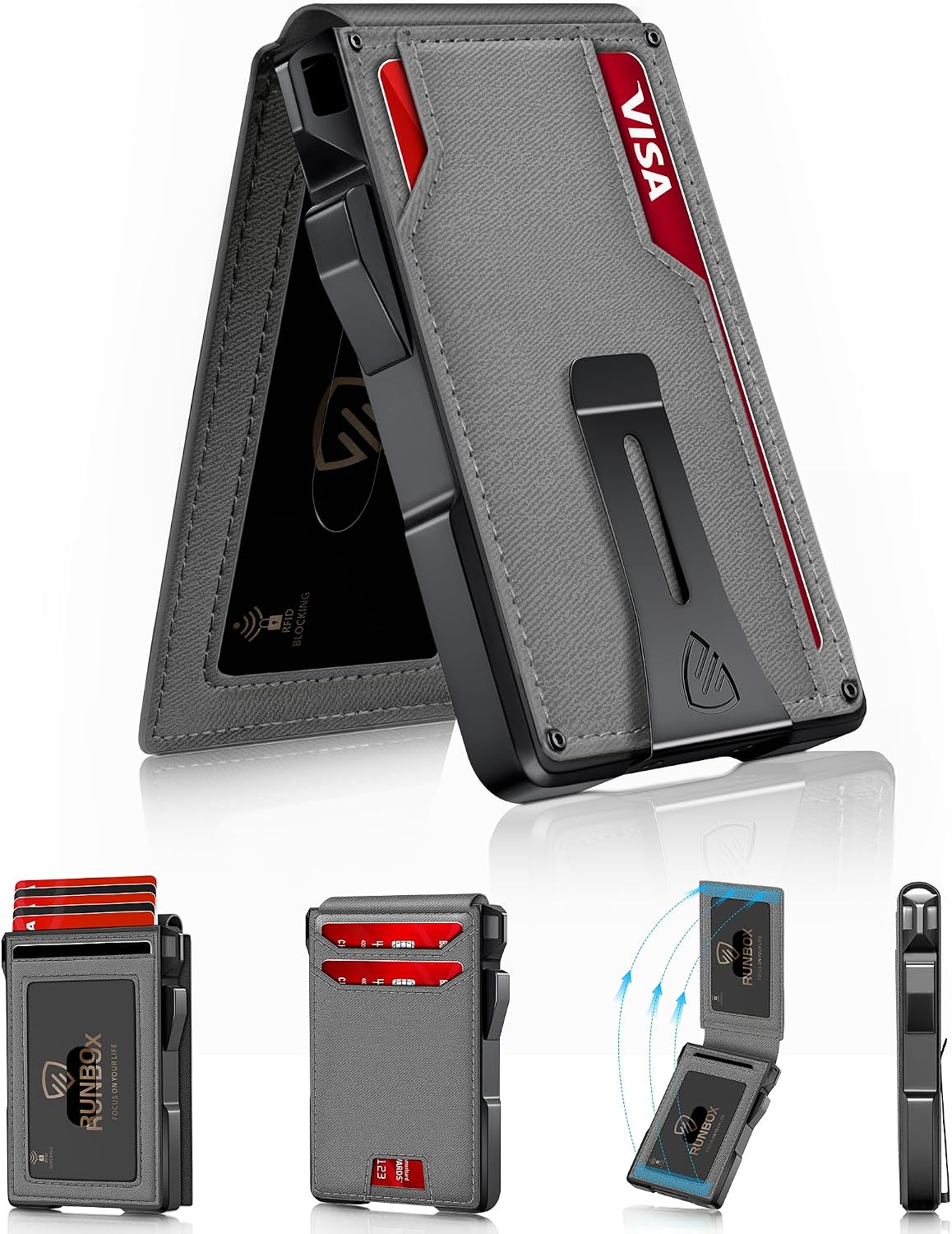 Mens Minimalist Wallet 14 Cards, Slim Compact RFID Wallet