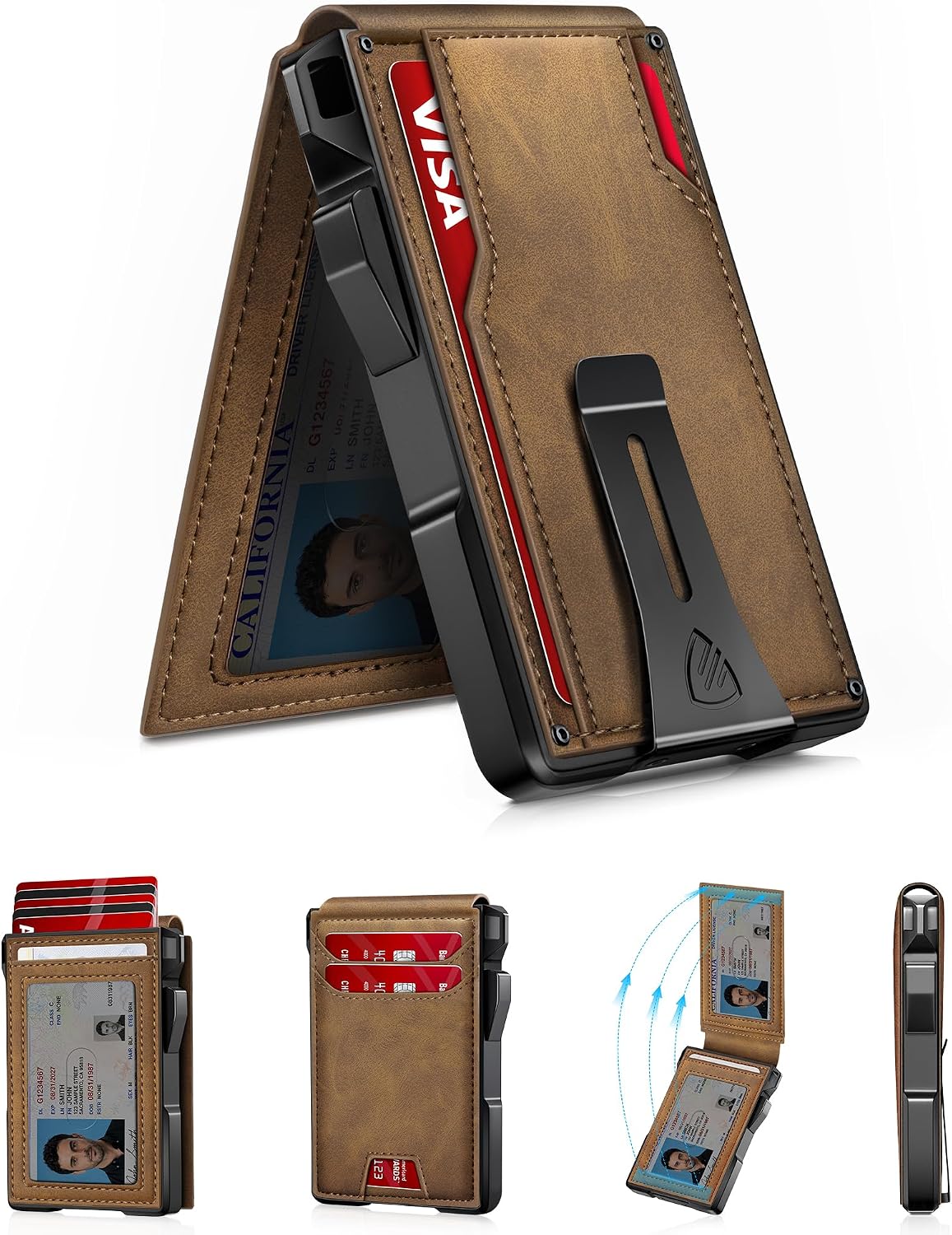 Mens Minimalist Wallet 14 Cards, Slim Compact RFID Wallet