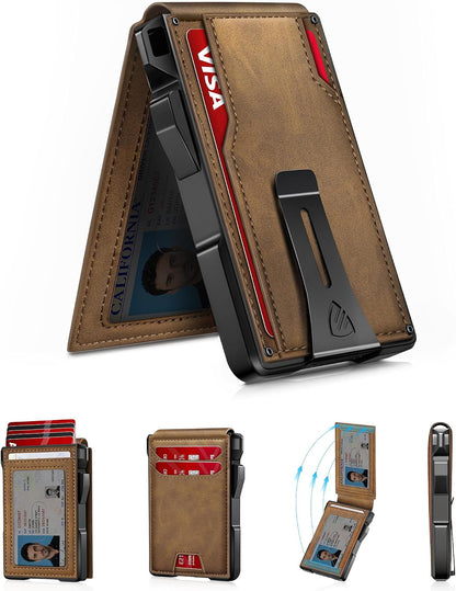 Mens Minimalist Wallet 14 Cards, Slim Compact RFID Wallet