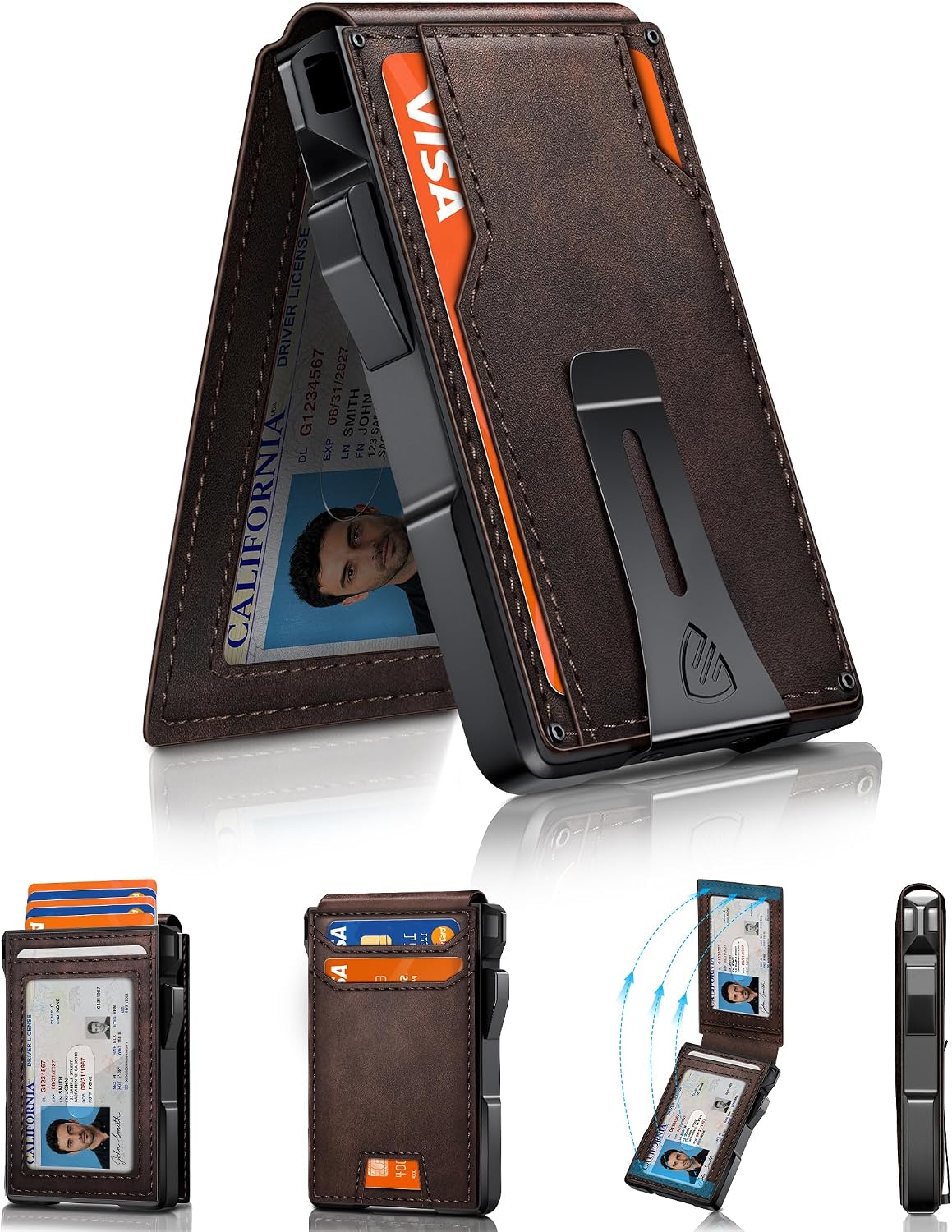 Mens Minimalist Wallet 14 Cards, Slim Compact RFID Wallet