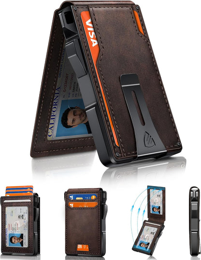 Mens Minimalist Wallet 14 Cards, Slim Compact RFID Wallet