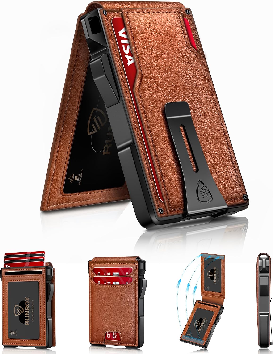 Mens Minimalist Wallet 14 Cards, Slim Compact RFID Wallet