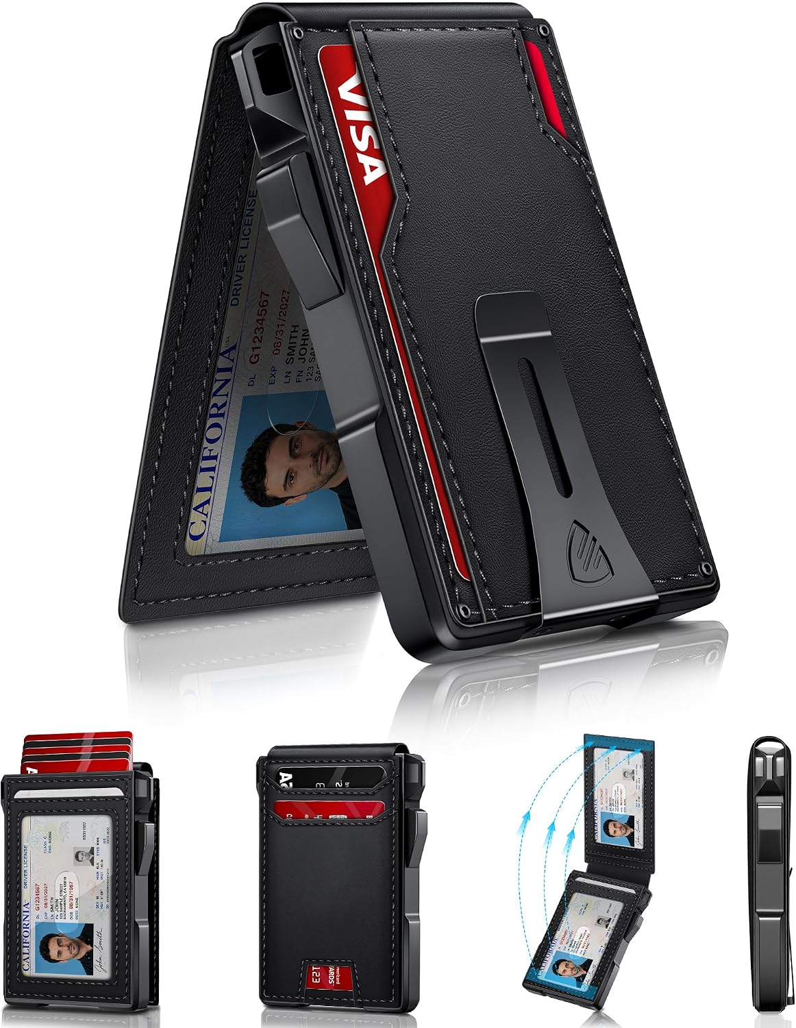 Mens Minimalist Wallet 14 Cards, Slim Compact RFID Wallet
