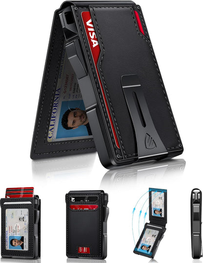 Mens Minimalist Wallet 14 Cards, Slim Compact RFID Wallet