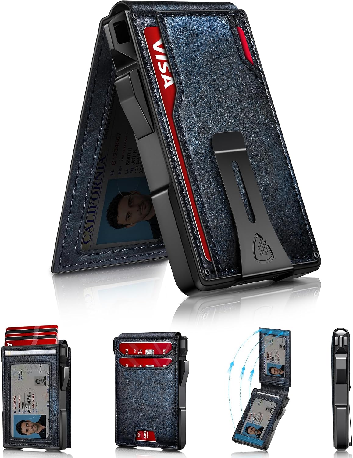 Mens Minimalist Wallet 14 Cards, Slim Compact RFID Wallet