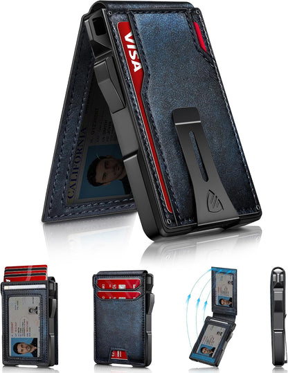 Mens Minimalist Wallet 14 Cards, Slim Compact RFID Wallet